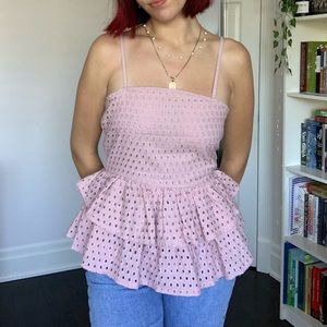 Pink eyelet ruffle top